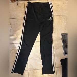 Adidas Boys Kids Black Joggers with White Stripes and Zipper Details